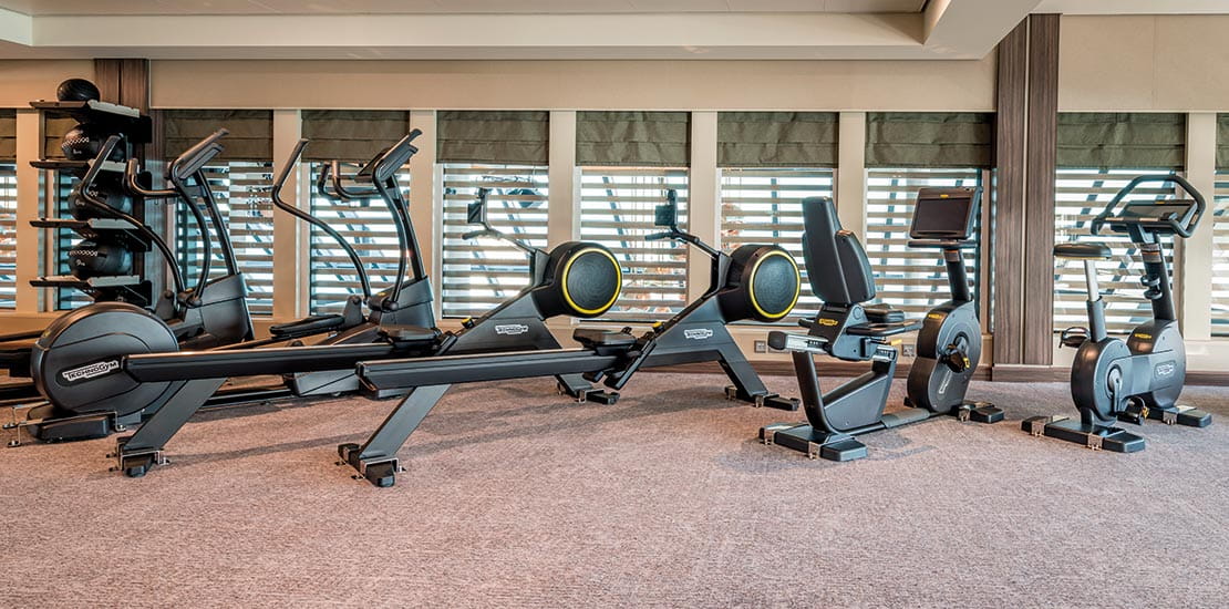 Equipment includes rowing machines and exercise bikes